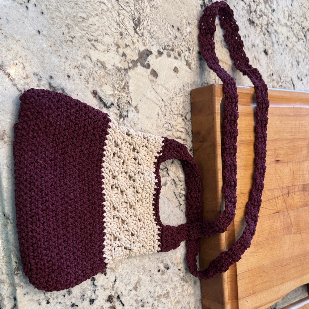 Handcrafted Burgundy and Cream Crossbody Bag